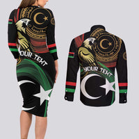 Personalized Libya Couples Matching Long Sleeve Bodycon Dress and Long Sleeve Button Shirt White Star And Crescent - Wonder Print Shop