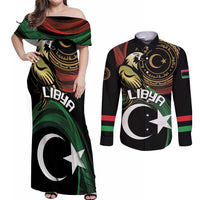 Personalized Libya Couples Matching Off Shoulder Maxi Dress and Long Sleeve Button Shirt White Star And Crescent - Wonder Print Shop