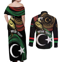 Personalized Libya Couples Matching Off Shoulder Maxi Dress and Long Sleeve Button Shirt White Star And Crescent - Wonder Print Shop