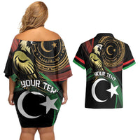 Personalized Libya Couples Matching Off Shoulder Short Dress and Hawaiian Shirt White Star And Crescent - Wonder Print Shop