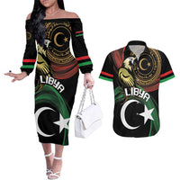Personalized Libya Couples Matching Off The Shoulder Long Sleeve Dress and Hawaiian Shirt White Star And Crescent - Wonder Print Shop