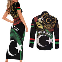 Personalized Libya Couples Matching Short Sleeve Bodycon Dress and Long Sleeve Button Shirt White Star And Crescent - Wonder Print Shop