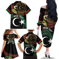 Personalized Libya Family Matching Off The Shoulder Long Sleeve Dress and Hawaiian Shirt White Star And Crescent - Wonder Print Shop