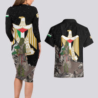 Free Palestine Couples Matching Long Sleeve Bodycon Dress and Hawaiian Shirt Eagle of Saladin - Wonder Print Shop