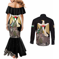 Free Palestine Couples Matching Mermaid Dress and Long Sleeve Button Shirt Eagle of Saladin