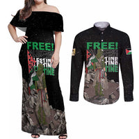 Free Palestine Couples Matching Off Shoulder Maxi Dress and Long Sleeve Button Shirt Eagle of Saladin - Wonder Print Shop