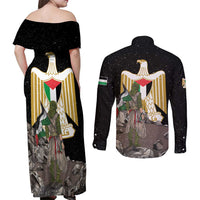 Free Palestine Couples Matching Off Shoulder Maxi Dress and Long Sleeve Button Shirt Eagle of Saladin - Wonder Print Shop