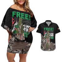 Free Palestine Couples Matching Off Shoulder Short Dress and Hawaiian Shirt Eagle of Saladin - Wonder Print Shop