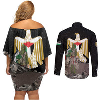 Free Palestine Couples Matching Off Shoulder Short Dress and Long Sleeve Button Shirt Eagle of Saladin - Wonder Print Shop