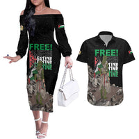 Free Palestine Couples Matching Off The Shoulder Long Sleeve Dress and Hawaiian Shirt Eagle of Saladin - Wonder Print Shop