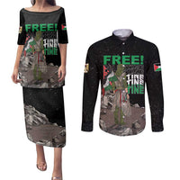 Free Palestine Couples Matching Puletasi and Long Sleeve Button Shirt Eagle of Saladin - Wonder Print Shop