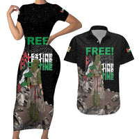 Free Palestine Couples Matching Short Sleeve Bodycon Dress and Hawaiian Shirt Eagle of Saladin - Wonder Print Shop