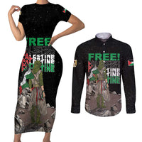 Free Palestine Couples Matching Short Sleeve Bodycon Dress and Long Sleeve Button Shirt Eagle of Saladin - Wonder Print Shop