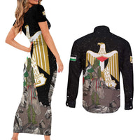 Free Palestine Couples Matching Short Sleeve Bodycon Dress and Long Sleeve Button Shirt Eagle of Saladin - Wonder Print Shop