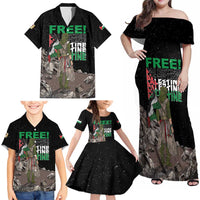 Free Palestine Family Matching Off Shoulder Maxi Dress and Hawaiian Shirt Eagle of Saladin - Wonder Print Shop