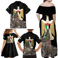 Free Palestine Family Matching Off Shoulder Maxi Dress and Hawaiian Shirt Eagle of Saladin - Wonder Print Shop
