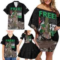 Free Palestine Family Matching Off Shoulder Short Dress and Hawaiian Shirt Eagle of Saladin - Wonder Print Shop