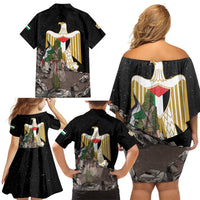 Free Palestine Family Matching Off Shoulder Short Dress and Hawaiian Shirt Eagle of Saladin - Wonder Print Shop