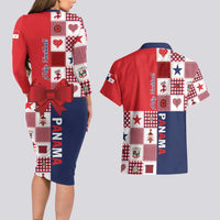 Panama Christmas Feliz Navidad Couples Matching Long Sleeve Bodycon Dress and Hawaiian Shirt Coquette Bow Style - Wonder Print Shop