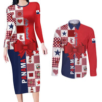 Panama Christmas Feliz Navidad Couples Matching Long Sleeve Bodycon Dress and Long Sleeve Button Shirt Coquette Bow Style - Wonder Print Shop
