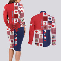 Panama Christmas Feliz Navidad Couples Matching Long Sleeve Bodycon Dress and Long Sleeve Button Shirt Coquette Bow Style - Wonder Print Shop