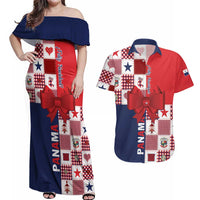 Panama Christmas Feliz Navidad Couples Matching Off Shoulder Maxi Dress and Hawaiian Shirt Coquette Bow Style - Wonder Print Shop