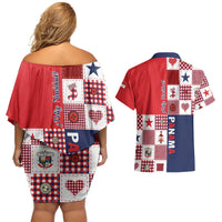Panama Christmas Feliz Navidad Couples Matching Off Shoulder Short Dress and Hawaiian Shirt Coquette Bow Style - Wonder Print Shop