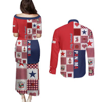 Panama Christmas Feliz Navidad Couples Matching Puletasi and Long Sleeve Button Shirt Coquette Bow Style - Wonder Print Shop