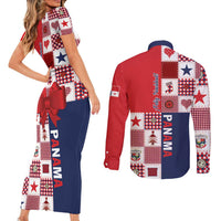 Panama Christmas Feliz Navidad Couples Matching Short Sleeve Bodycon Dress and Long Sleeve Button Shirt Coquette Bow Style - Wonder Print Shop