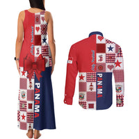 Panama Christmas Feliz Navidad Couples Matching Tank Maxi Dress and Long Sleeve Button Shirt Coquette Bow Style - Wonder Print Shop