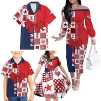 Panama Christmas Feliz Navidad Family Matching Off The Shoulder Long Sleeve Dress and Hawaiian Shirt Coquette Bow Style - Wonder Print Shop
