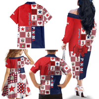 Panama Christmas Feliz Navidad Family Matching Off The Shoulder Long Sleeve Dress and Hawaiian Shirt Coquette Bow Style - Wonder Print Shop