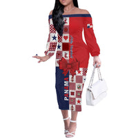 Panama Christmas Feliz Navidad Off The Shoulder Long Sleeve Dress Coquette Bow Style - Wonder Print Shop