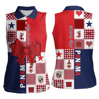 Panama Christmas Feliz Navidad Women Sleeveless Polo Shirt Coquette Bow Style - Wonder Print Shop