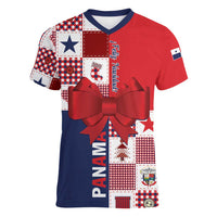 Panama Christmas Feliz Navidad Women V-Neck T-Shirt Coquette Bow Style - Wonder Print Shop