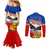 Serbia and Montenegro National Day Couples Matching Mermaid Dress and Long Sleeve Button Shirt Eagle With Mimosa Flower