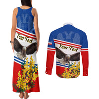 Serbia and Montenegro National Day Couples Matching Tank Maxi Dress and Long Sleeve Button Shirt Eagle With Mimosa Flower - Wonder Print Shop