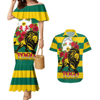 Togo Independence Day Couples Matching Mermaid Dress and Hawaiian Shirt Lion With Rosa Flag Style - Wonder Print Shop