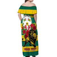 Togo Independence Day Off Shoulder Maxi Dress Lion With Rosa Flag Style - Wonder Print Shop