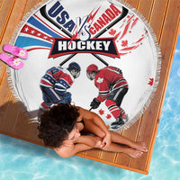 USA vs Canada Ice Hockey Face Off Beach Blanket Stars Maple Leaf