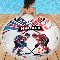 USA vs Canada Ice Hockey Face Off Beach Blanket Stars Maple Leaf