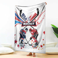 USA vs Canada Ice Hockey Face Off Blanket Stars Maple Leaf