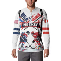 Custom USA vs Canada Ice Hockey Face Off Button Sweatshirt Stars Maple Leaf
