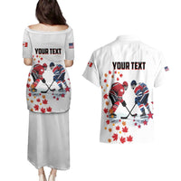 Custom USA vs Canada Ice Hockey Face Off Couples Matching Puletasi and Hawaiian Shirt Stars Maple Leaf