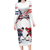Custom USA vs Canada Ice Hockey Face Off Family Matching Long Sleeve Bodycon Dress and Hawaiian Shirt Stars Maple Leaf