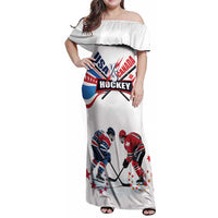 Custom USA vs Canada Ice Hockey Face Off Family Matching Off Shoulder Maxi Dress and Hawaiian Shirt Stars Maple Leaf