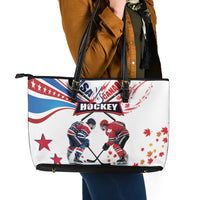 USA vs Canada Ice Hockey Face Off Leather Tote Bag Stars Maple Leaf