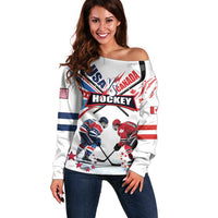 Custom USA vs Canada Ice Hockey Face Off Off Shoulder Sweater Stars Maple Leaf