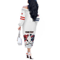 Custom USA vs Canada Ice Hockey Face Off Off The Shoulder Long Sleeve Dress Stars Maple Leaf