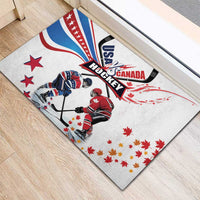 USA vs Canada Ice Hockey Face Off Rubber Doormat Stars Maple Leaf